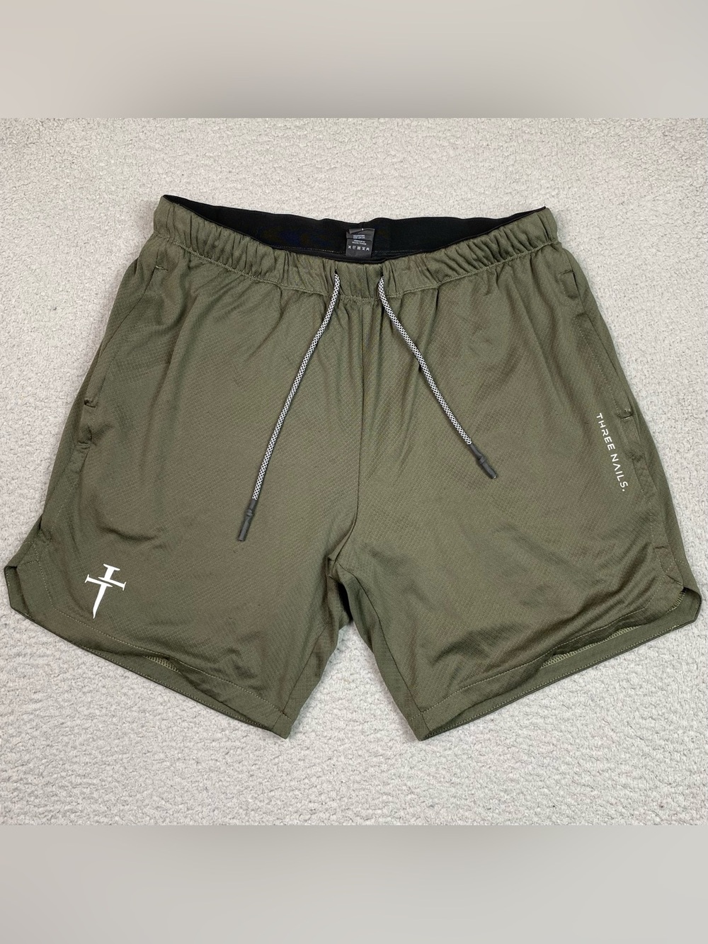 Three Nails Lined Athletic Shorts Men's Size L Green Gym Workout Training Large